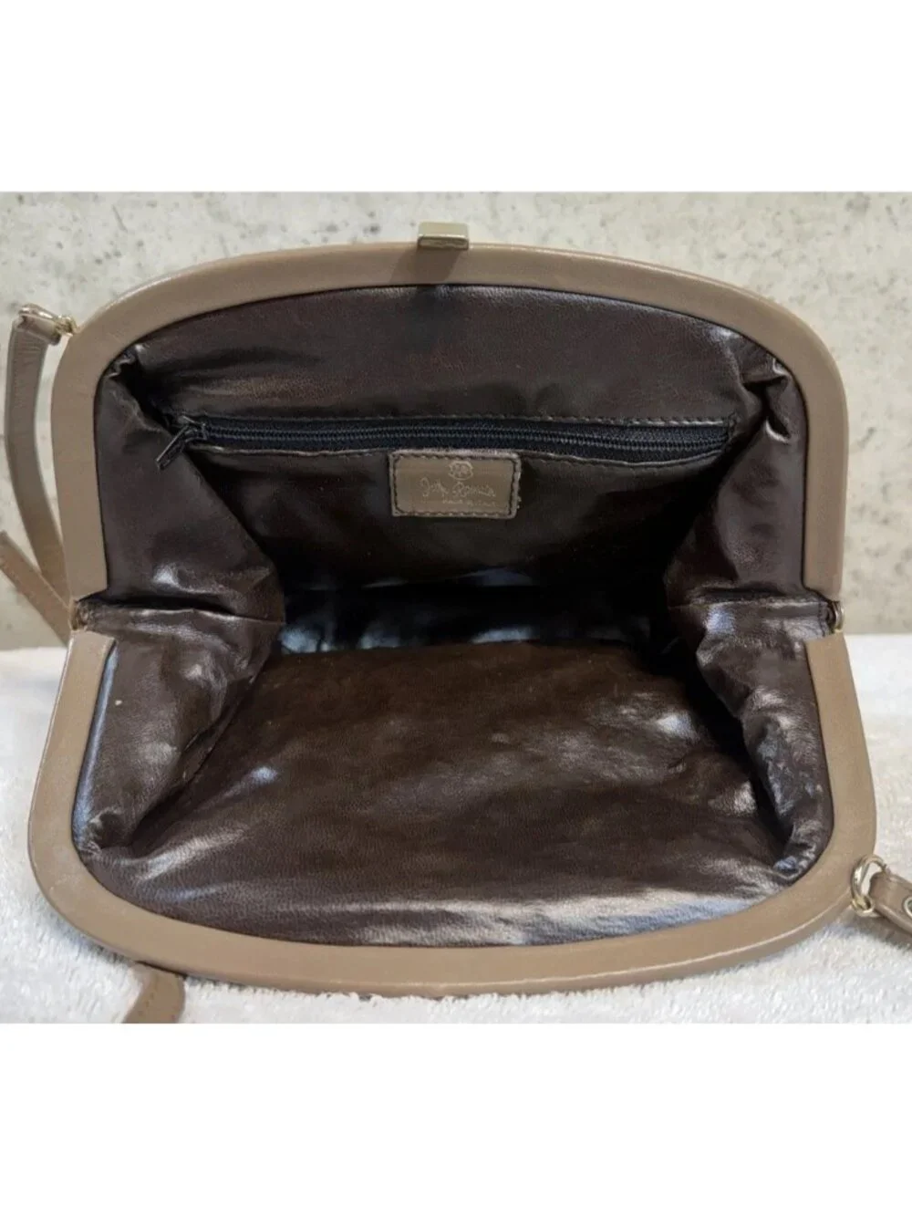 Vintage John Romain Beige Tan Leather Small Crossbody Handbag Purse Shoulder Bag
